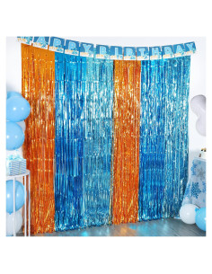 Cortinas de Flecos de Foil ROVOCLO Azul y Naranja 1.0x2.0m