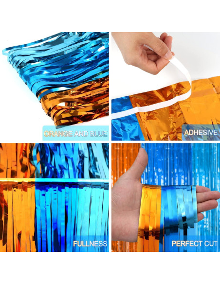 Cortinas de Flecos de Foil ROVOCLO Azul y Naranja 1.0x2.0m