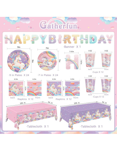 Kit de Fiesta de Cumpleaños Unicornio Gatherfun para 24 Invitados