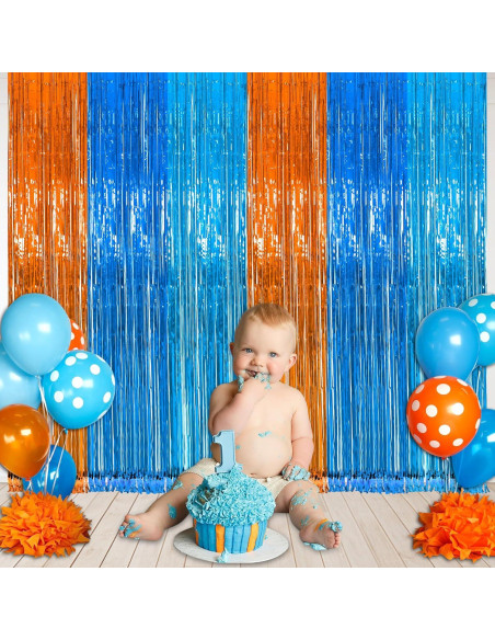 Cortinas de Flecos de Foil ROVOCLO Azul y Naranja 1.0x2.0m