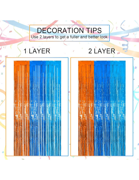 Cortinas de Flecos de Foil ROVOCLO Azul y Naranja 1.0x2.0m