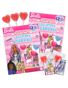 Kit de Lollipops de San Valentín Barbie - 12 Corazones Sabor Fresa