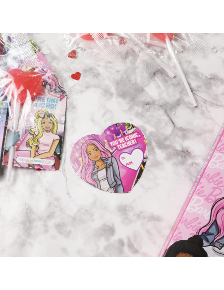 Kit de Lollipops de San Valentín Barbie - 12 Corazones Sabor Fresa