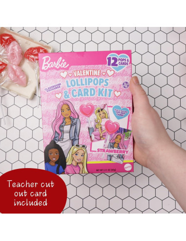 Kit de Lollipops de San Valentín Barbie - 12 Corazones Sabor Fresa