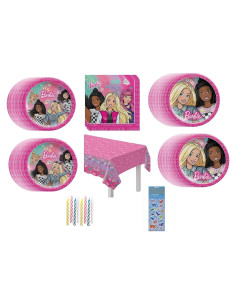 Suministros Fiesta Cumpleaños Barbie - 16 Platos, 16 Servilletas