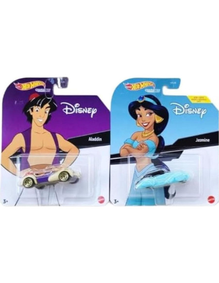 Colección de Autos Disney Hot Wheels Aladino y Jasmine - 2 Piezas