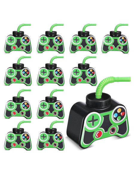 Vasos de Fiesta Gamer Mifoci 12 Pcs 295ml con Pajilla y Tapa