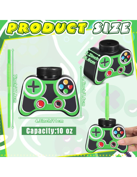 Vasos de Fiesta Gamer Mifoci 12 Pcs 295ml con Pajilla y Tapa