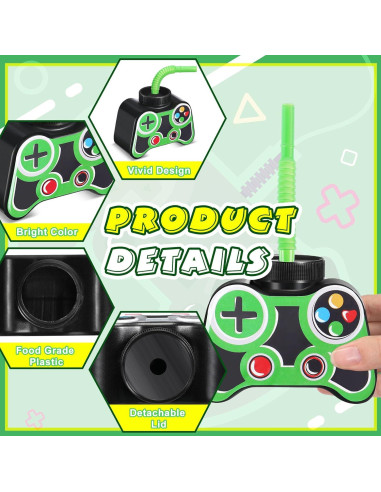 Vasos de Fiesta Gamer Mifoci 12 Pcs 295ml con Pajilla y Tapa