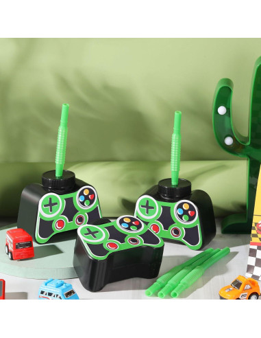 Vasos de Fiesta Gamer Mifoci 12 Pcs 295ml con Pajilla y Tapa