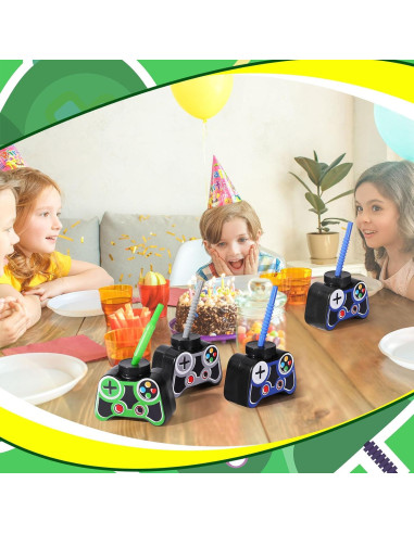 Vasos de Fiesta Gamer Mifoci 12 Pcs 295ml con Pajilla y Tapa