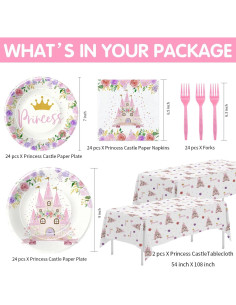 Suministros de Fiesta de Princesa HIPVVILD - Vajilla 96 Pcs 2