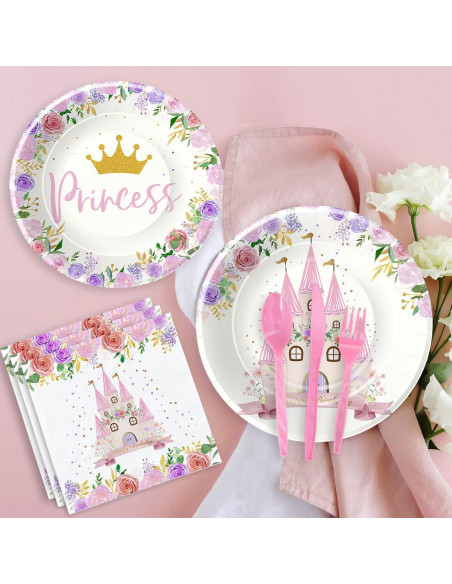 Suministros de Fiesta de Princesa HIPVVILD - Vajilla 96 Pcs Suministros de Fiesta de Princesa HIPVVILD - Vajilla 96 Pcs