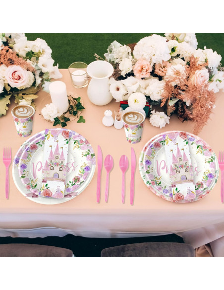 Suministros de Fiesta de Princesa HIPVVILD - Vajilla 96 Pcs Suministros de Fiesta de Princesa HIPVVILD - Vajilla 96 Pcs