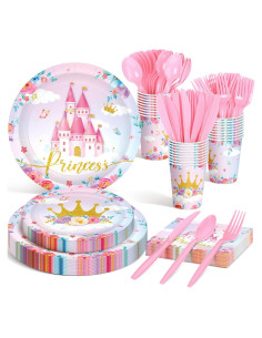 Juego de Vajilla Desechable Princesa Meanplan 168 Pcs 24 Invitados