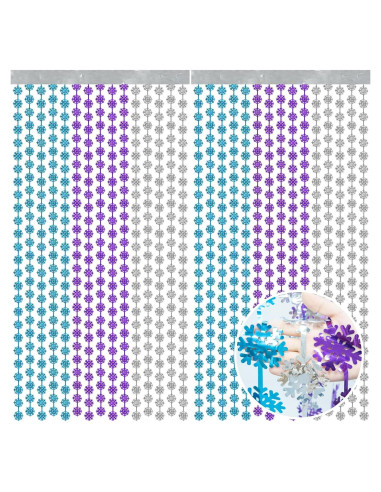 Cortinas de Flecos de Papel de Aluminio Lecheme 100x200 cm 2 Pcs Copos de Nieve