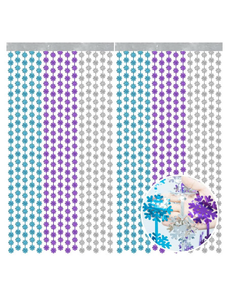 Cortinas de Flecos de Papel de Aluminio Lecheme 100x200 cm 2 Pcs Copos de Nieve