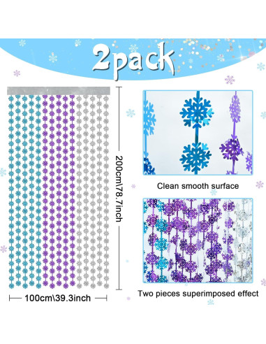 Cortinas de Flecos de Papel de Aluminio Lecheme 100x200 cm 2 Pcs Copos de Nieve