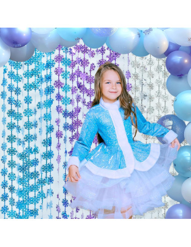 Cortinas de Flecos de Papel de Aluminio Lecheme 100x200 cm 2 Pcs Copos de Nieve