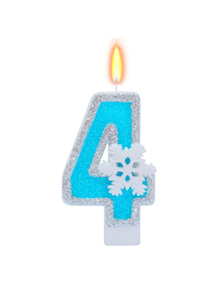 Vela de Cumpleaños Azul con Copos de Nieve - Número 4 - 7.62 cm Vela de Cumpleaños Azul con Copos de Nieve - Número 4 - 7.62 cm