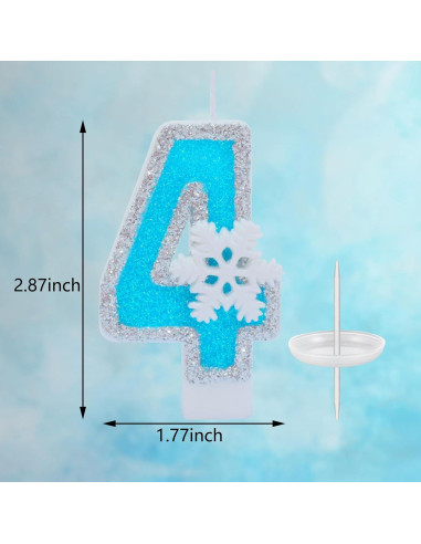 Vela de Cumpleaños Azul con Copos de Nieve - Número 4 - 7.62 cm