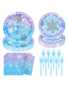 Suministros de Fiesta Copo de Nieve 96 PCS - Platos y Servilletas