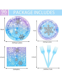 Suministros de Fiesta Copo de Nieve 96 PCS - Platos y Servilletas 2