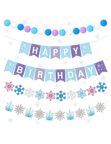 Banderas de Cumpleaños Copo de Nieve Fanfanwin - 5 Piezas