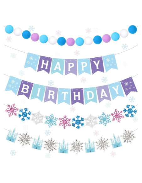 Banderas de Cumpleaños Copo de Nieve Fanfanwin - 5 Piezas
