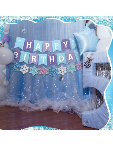 Banderas de Cumpleaños Copo de Nieve Fanfanwin - 5 Piezas
