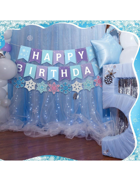 Banderas de Cumpleaños Copo de Nieve Fanfanwin - 5 Piezas