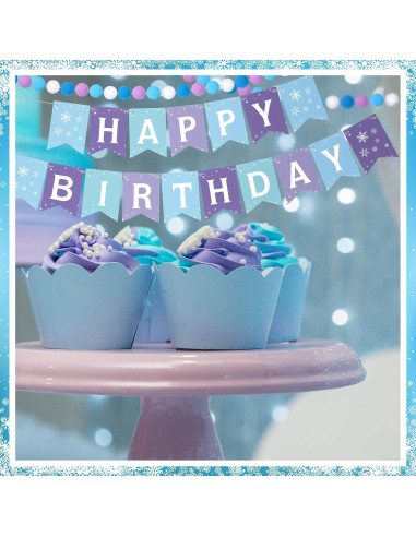 Banderas de Cumpleaños Copo de Nieve Fanfanwin - 5 Piezas