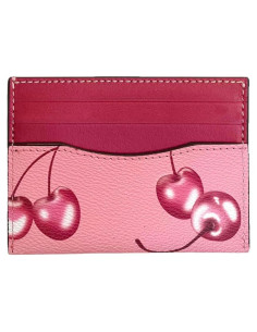Funda delgada de cuero para tarjetas de crédito mujer - Rojo