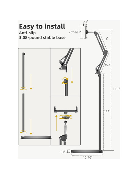 Soporte de Piso para Tableta VOLTIFYMAX Ajustable 75-140 cm