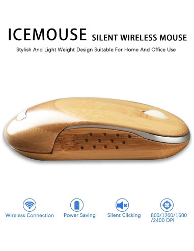 Ratón Inalámbrico Icemouse de Bambú 2.4G con 4 DPI Ajustables
