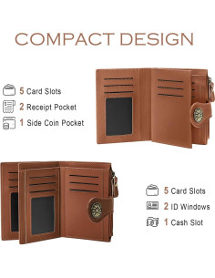 Cartera Pequeña Mujer Cuero Tipmile Bloqueo RFID Marrón 2