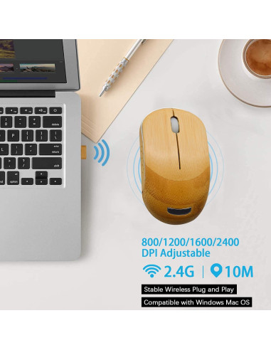Ratón Inalámbrico Icemouse de Bambú 2.4G con 4 DPI Ajustables