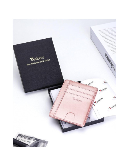 Billetera Slim Teskyer de Cuero Minimalista con Bloqueo RFID
