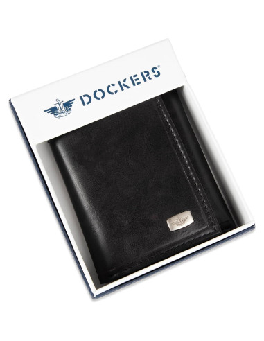 Billetera Trifold Dockers Hombre Cuero Negro RFID 12 Tarjetas