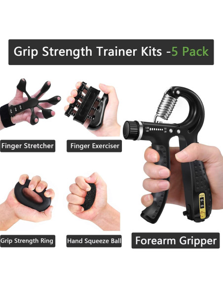 Kit de Entrenador de Fuerza de Agarre PLSYAO 5 Piezas Ajustable