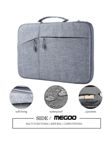 Funda para portátil Megoo 13.5" Gris con bolsa de accesorios