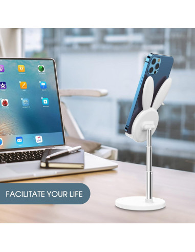 Soporte de Teléfono Celular OATSBASF Conejo Ajustable Blanco