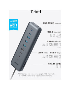 Hub USB-C Anker 11-en-1 10Gbps con 4 Puertos USB-A y USB-C 2
