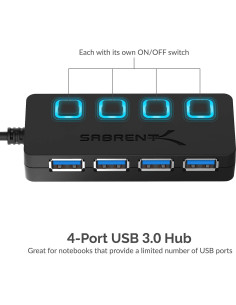 Hub USB 3.0 Sabrent HB-UM43 de 4 Puertos con Interruptores 2