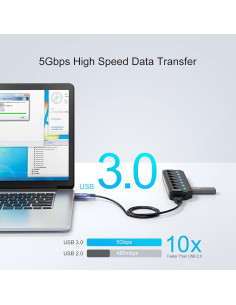 Hub USB 3.0 ONFINIO 7 Puertos con Interruptores LED 5 Gbps 2