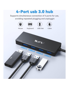Hub USB 3.0 de 4 Puertos Adaptador Multiport Negro 2