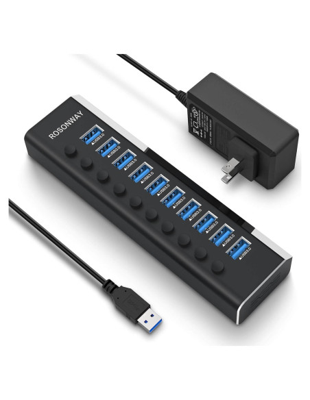 Hub USB 3.0 Alimentado Rosonway RSH-A10 de 10 Puertos