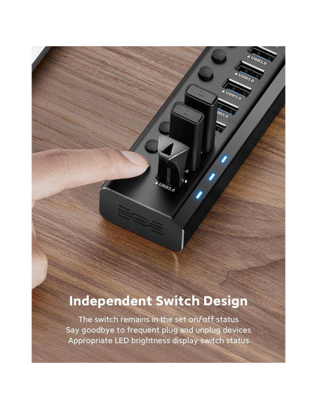 Hub USB 3.0 Alimentado Rosonway RSH-A10 de 10 Puertos