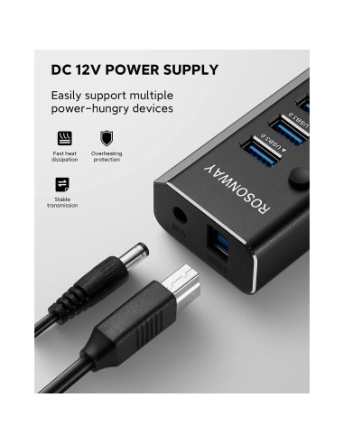 Hub USB 3.0 Alimentado Rosonway RSH-A10 de 10 Puertos