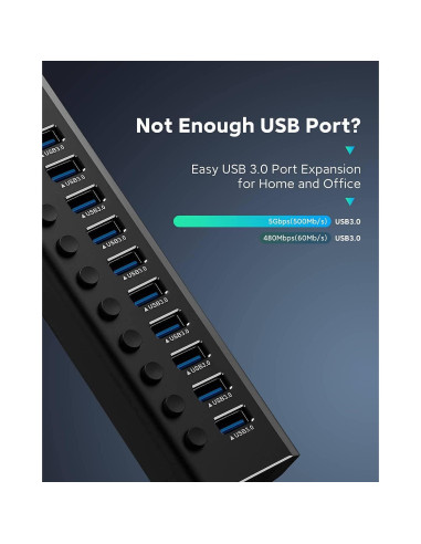 Hub USB 3.0 Alimentado Rosonway RSH-A10 de 10 Puertos